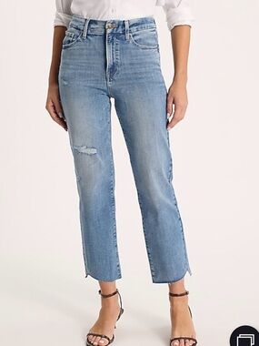 Express Flexx Ripped Light Blue Straight-Leg Crop Jeans